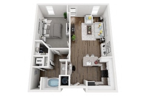 Floor plan for 1 bed, 1 bath, 768 sqft